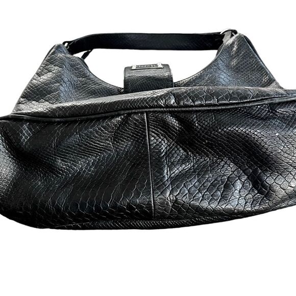 ARMANI EXCHANGE black leather shoulder/hobo bag snakeskin embossed. EUC - Picture 10 of 16